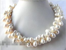 2Strands 19'' 10mm White Baroque Freshwater Pearl Necklace