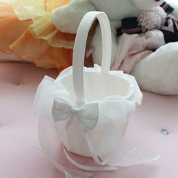 Ivory Flower Girl Baskets for Weddings 2019 Hot Sale Organza & Satin Flower Basket Sets 21cm*22cm with Big Bow