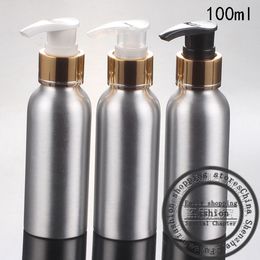 Free shipping20pcs 100ml Aluminium bottle+bright gold tangent screw pump,mini travel bottles,cosmetic packaging,refillable bottle