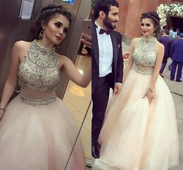 Couture Two Piece Prom Dresses Top Beaded Crystal Evening Dresses Putty Dresses Party Evening Holiday Beach Ball Gown quinceanera vestidos