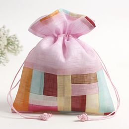 Elegant Large Stripe Fabric Pouch Drawstring Jewellery Trinket perfume Gift Bag Lavender Spice Storage Pocket Empty Sachet 16.5x21.5 cm