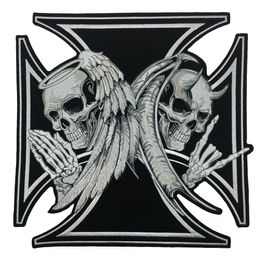 NEW ARRIVAL Large Size Cross Death Devil Skull Patch Angel Skull Motorcycle Biker Embroidered Back Patch Iron on Sew on Free Shipping