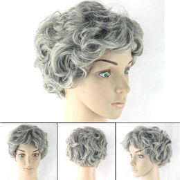 Wholesale free shipping >>> Old Lady Grandma Hairpieces Womens Ladies Gray Curly Short Fancy Wig New