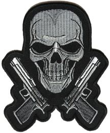 Black and White Guns and Skull Metal Embroidered Iron On DIY Applique Back Patch - 3.5*4.25 INCH Free Shipping