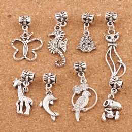 Butterfly bird giraffe Cat Dangle Alloy Big Hole Loose Beads Tibetan Silver Fit European Charm Bracelet Jewellery BM30 LZsilver 100pcs/lot