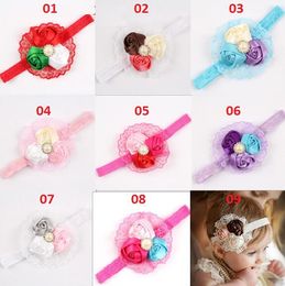 Baby Hair Bows Girls Headwear Retail new fashion Hair Bands Lace mix 3 Rose headbands Children Flower Hair Accessories