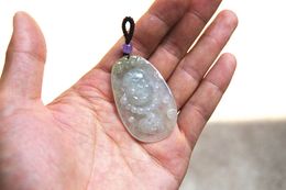 Hand-carved natural ice type emerald Buddha's bodhisattva (talisman) pendant necklace (this is only one)