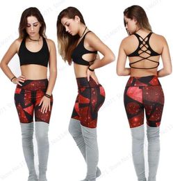 Sexy Gym Fitness Yoga Pants Red Starry Night Sports Trouser Slim Fit Skinny Grey Running Leggings Ladies Patchwork Thread Tights