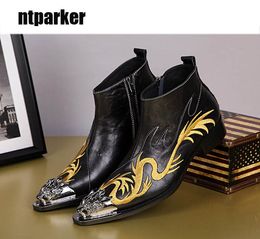 New Luxury China Designer Man Boots Ankle Boots Genuine Leather Boots Man with embroidery Zip Shoes Man, EU38-46!