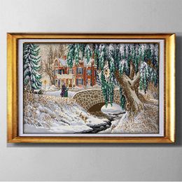 Christmas Snow-covered landscape , DIY handmade Cross Stitch Needlework Sets Embroidery paintings counted printed on canvas DMC 14CT /11CT