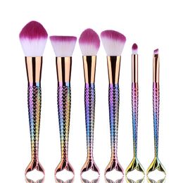 6Pcs/set Pro Mermaid Makeup Brushes Set Beauty Cosmetics Gradient Colour Thread Oval Blending Powder Blush Make up Brush Tool Kit Set