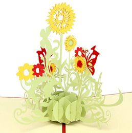 Party Supplies 15x15cm creative 3d greeting card custom teachersday card invitation with envelope sunflower bonsai