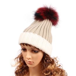 Winter Fashion Beanie Classic Tight Knitted Colourful Fur Pom Poms Hat Women Cap Winter Beanie Headgear Headdress Head Warmer Top Quality