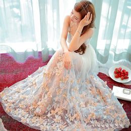 2017 hot new net yarn embroidery fairy dress bow tie beach dress skirt sleeveless lace dress