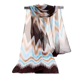 Factory Wholesale Woman Scarf Luxury Wave Print Ladies Silk Chiffon Scrawl Flower Printed Sarong Wrap Scarf Beach Cover 160*50cm DHL Free