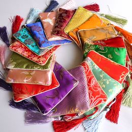 purses for cheap wholesale Australia - Cheap Tassel Small Square Bags Chinese Silk Brocade Jewelry Zip Bags Coin Purse Bangle Bracelet Storage Pouch Wedding Party Favor 191z