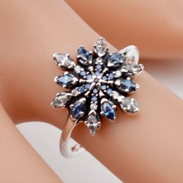 EDELL925 Sterling Silver Ring Pave Crystallised Snowflake Rings For Women Compatible With Pandora DIY Jewellery birthday present