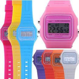 Silikon Led Uhr Wecker F-91W Uhren Männer Frauen Kind Sport Uhren Luxus F91 Dünne Mehrfarbige LED Jelly Uhr