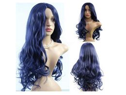 Fashion Women Dark Blue Anime Hair Full Long Bangs Wigs Costume Party Wave Wigs