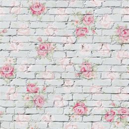 5x7ft Vintage Photography Backdrops Brick Wall Painted Pink Flowers Seamless Children Kids Photo Background Newborn Baby Studio Props