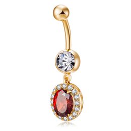 Summer Body Piercing Ring for Girls 18K Yellow Gold Plated Red/White CZ Navel Ring Piercing Navel Body Piercing Ring for Women P0178