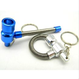 Portable Spring Metal Pipe Tobacco Smoking Philtre Pipe Keychain Pipe Metal Smoking Pipe Spring Key Buckle Smoking Pipes Portable Colourful Gift Hand Pipe For Tobacco