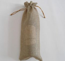 300pcs Jute Wine Bottle Bags Champagne Covers Linen Drawstring Christmas Wedding Party Gift Pouches Packaging