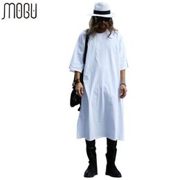 Wholesale- MOGU Extra Long Tee Shirts For Men O-Neck Extra Long Line Tops Tees Solid White Colour T-shirt Men Big Size Men T Shirts