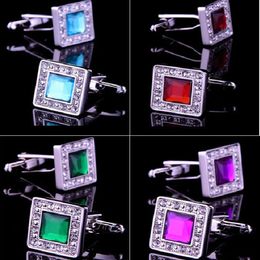 Fashion Drill Cufflinks 6 Colour Crystal Cufflink diamond-bordered Men's shirts French Cuff Links for wedding Father's day Christmas Gift