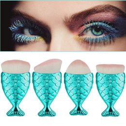 Outtop Colour Women 4pcs Peacock Blue Mermaid Makeup Brushes Blush Powder Foundation Contour Brush 170327 Drop Shipping