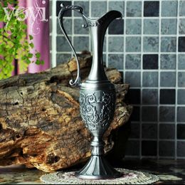 Home Decoration metal alloy Tabletop vase vintage flower Carved Pewter Artcraft Gift flower vase