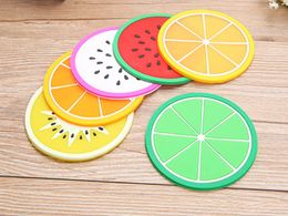 200pcs/lot Fast shipping 9Cm Cute Fruit Coaster Colourful PVC Tea Cup Drinks Holder Mat Placemat Pads