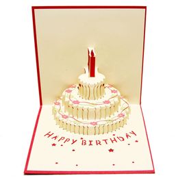 Handmade Birthday Cake With Candles Celebration 3D Paper Greeting Cards For Kids Women Men Festive Party Supplies