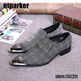 Big Sizes Pointed Iron Toe Handsome Grey Men's Dress Shoes Elegant Business Leather Shoes Men Heels Increased!