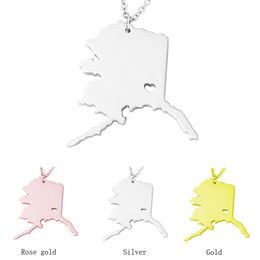 Alaska Map Stainless Steel Pendant Necklace with Love Heart USA State AK Geography Map Necklaces Jewelry for Women and Men