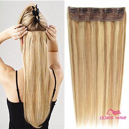 Piano Colour 27/613 Blond Indian remy hair one piece clip in human hair extensions for full head straight 5 clips