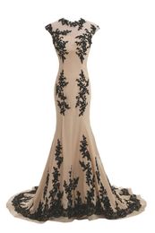 -2020 neue Nude und Black Lace Long Mermaid Abendkleider High Neck Cap Sleeve bodenlangen Brautkleider Top Selling