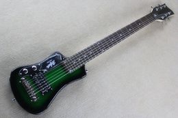 Easy-taking Custom Dark Green Left Handed Hofner Shorty Travel Guitar Protable Mini Electric guitar Maple Neck With Cotton Gig Bag