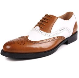Men Dress shoes Oxfords shoes Men's shoe custom handmade shoes Genuine leather Full brogue design Colour brown