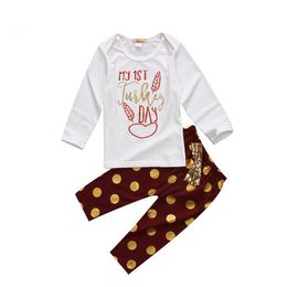 New Style Toddler Kids Baby Girls Boys Clothes Set Long Sleeve Thanksgiving Day T-Shirt Bowknot Dot Pants 3pcs Outfits Baby Clothing Set