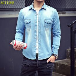 Wholesale- 2016 2017 High Quality Long Sleeve Denim Shirts Men Casual Shirt Fashion Slim Men Women Jeans Shirts for Lovers Plus Size 3XL