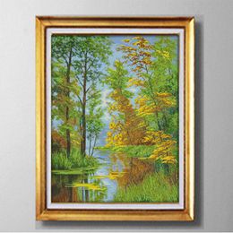 River Reflection view , Gracious style Cross Stitch Needlework Sets Embroidery kits paintings counted printed on canvas DMC 14CT /11CT