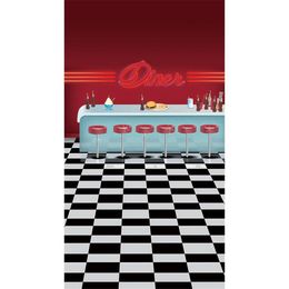 Children Photography Backdrop Vinyl Diner Dessert Cola Bar Interior Studio Backdrops Photo Background Black and White Floor