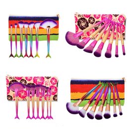 Mermaid Tail Shape Blending Brush 7pcs /set Foundation Cosmetic Brush Thread Cosmetic Make Up Flat Mermaid Rainbow Brushes Set With Bag