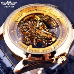 Winner Golden Movement Inside Transaprent Case Royal Carving Men Watches Top Brand Luxury Male Wrist Watch Automatic Watch Clock