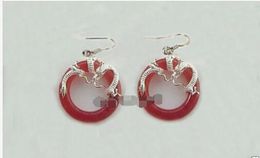 Details about Genuine top fashion new Red ruby Jade 925 Sterling silver dragon Hoop Earrings