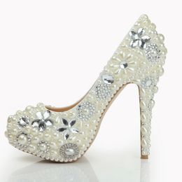 Pearl Shoes Bridal Wedding Party Shoes Nightclub Stiletto Heel Rhinestone Pearls High Heel Shoes Bridal Pumps Hand-made