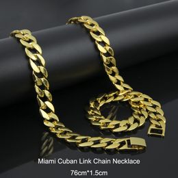 18K Solid Gold Plated MIAMI CUBAN LINK CHAIN Necklace Hip Hop Bling Bling Curb Jewellery Singer Rocker For Men Women 76cm*1.5cm