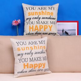 Wholesale-Low Price "You are my Sunshine "Cotton Linen Leaning Cushion Throw Pillow Case Good Design 45*45 cm