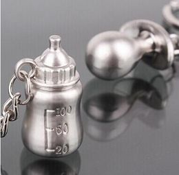 100sets=200pcs/lot metal pacifier and feeding bottle key chain Favours baby shower souvenirs, party giveaways